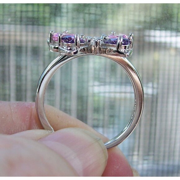 925 STERLING SILVER Simulated Amethyst & Pink Sapphire CZ Butterfly Ring - Picture 5 of 16